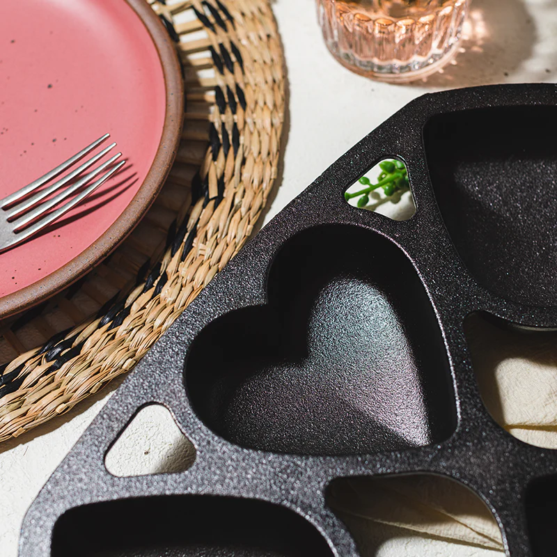 Seasoned Cast Iron Heart Mini Cake Pan 3 Seasoned Cast Iron Heart Mini Cake Pan