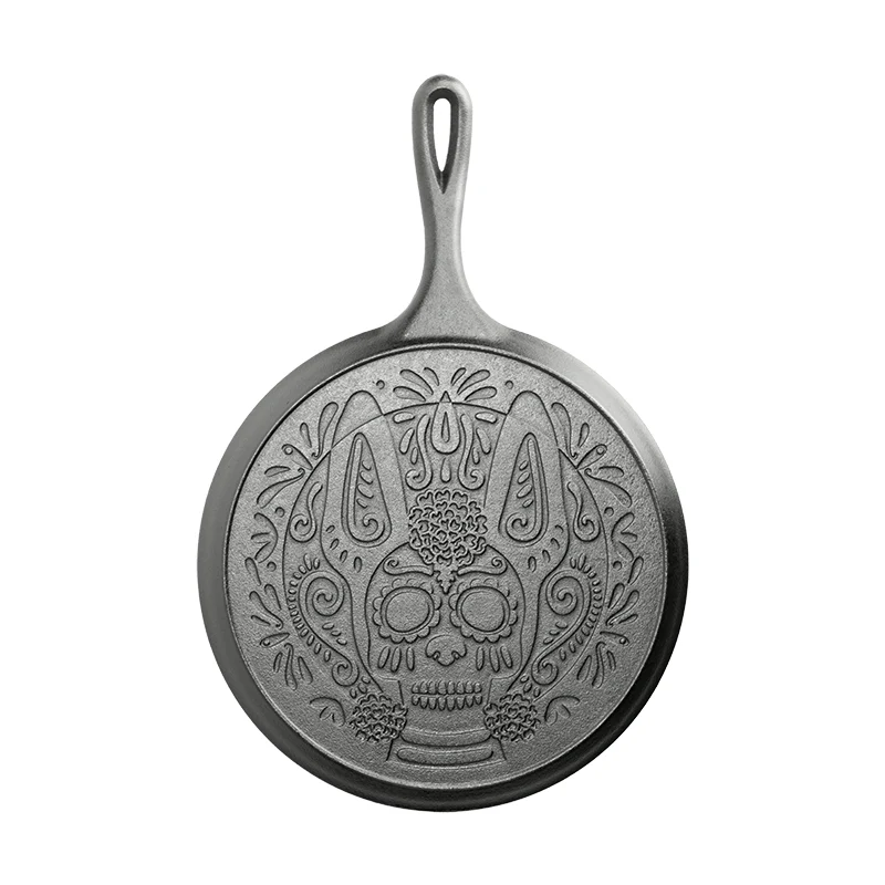10.5 Inch Seasoned Cast Iron Xolo Sugar Skull Griddle 2 10.5 Inch Seasoned Cast Iron Xolo Sugar Skull Griddle