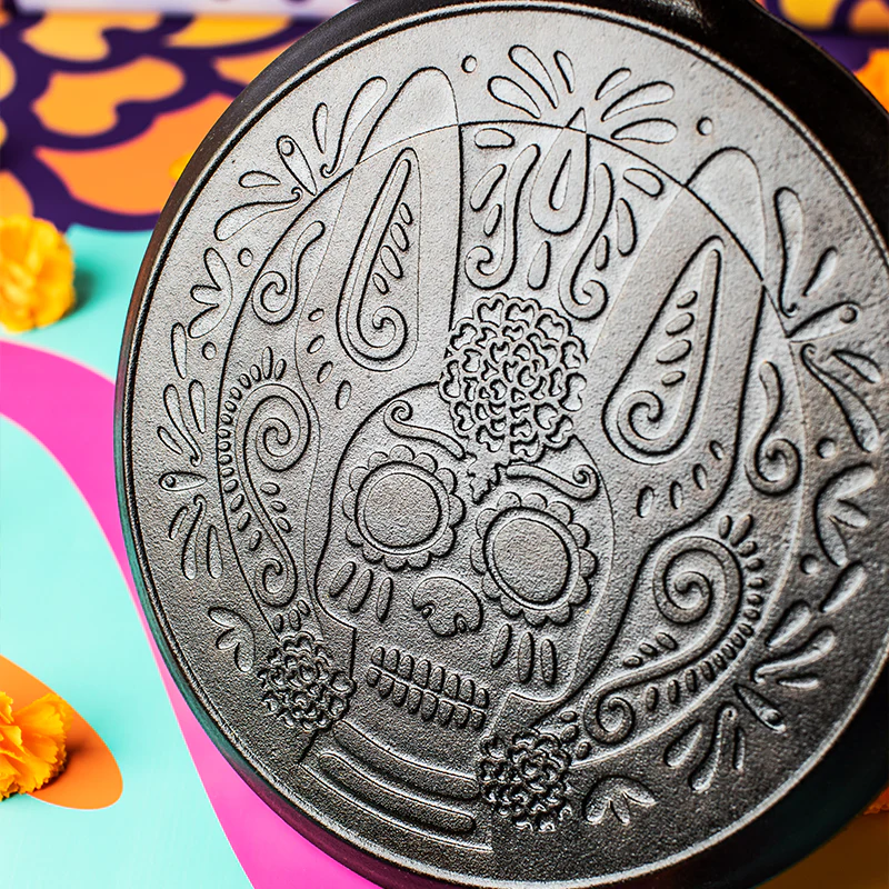 10.5 Inch Seasoned Cast Iron Xolo Sugar Skull Griddle 4 10.5 Inch Seasoned Cast Iron Xolo Sugar Skull Griddle